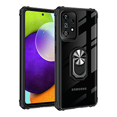 Funda Bumper Silicona y Plastico Mate Carcasa con Magnetico Anillo de dedo Soporte MQ2 para Samsung Galaxy A52 4G Plata y Negro