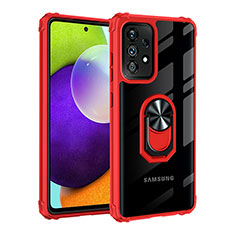 Funda Bumper Silicona y Plastico Mate Carcasa con Magnetico Anillo de dedo Soporte MQ2 para Samsung Galaxy A52 4G Rojo