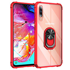 Funda Bumper Silicona y Plastico Mate Carcasa con Magnetico Anillo de dedo Soporte MQ2 para Samsung Galaxy A70 Rojo