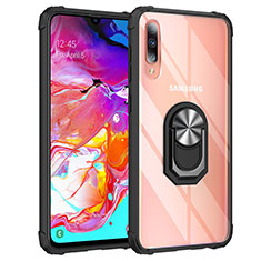 Funda Bumper Silicona y Plastico Mate Carcasa con Magnetico Anillo de dedo Soporte MQ2 para Samsung Galaxy A70S Plata y Negro