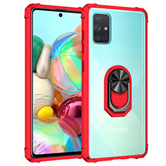 Funda Bumper Silicona y Plastico Mate Carcasa con Magnetico Anillo de dedo Soporte MQ2 para Samsung Galaxy A71 5G Rojo