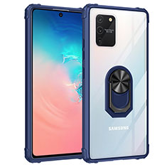 Funda Bumper Silicona y Plastico Mate Carcasa con Magnetico Anillo de dedo Soporte MQ2 para Samsung Galaxy A91 Azul
