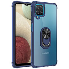 Funda Bumper Silicona y Plastico Mate Carcasa con Magnetico Anillo de dedo Soporte MQ2 para Samsung Galaxy M12 Azul