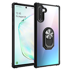 Funda Bumper Silicona y Plastico Mate Carcasa con Magnetico Anillo de dedo Soporte MQ2 para Samsung Galaxy Note 10 5G Plata y Negro