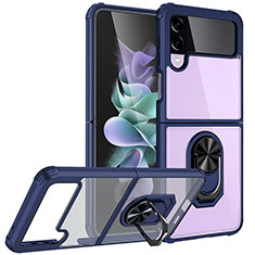 Funda Bumper Silicona y Plastico Mate Carcasa con Magnetico Anillo de dedo Soporte MQ2 para Samsung Galaxy Z Flip3 5G Azul