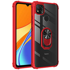 Funda Bumper Silicona y Plastico Mate Carcasa con Magnetico Anillo de dedo Soporte MQ2 para Xiaomi POCO C3 Rojo