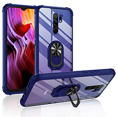 Funda Bumper Silicona y Plastico Mate Carcasa con Magnetico Anillo de dedo Soporte MQ2 para Xiaomi Poco M2 Azul