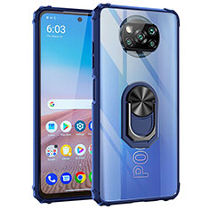 Funda Bumper Silicona y Plastico Mate Carcasa con Magnetico Anillo de dedo Soporte MQ2 para Xiaomi Poco X3 Azul