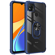 Funda Bumper Silicona y Plastico Mate Carcasa con Magnetico Anillo de dedo Soporte MQ2 para Xiaomi Redmi 9 Activ Azul