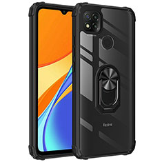 Funda Bumper Silicona y Plastico Mate Carcasa con Magnetico Anillo de dedo Soporte MQ2 para Xiaomi Redmi 9 Activ Negro