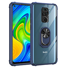 Funda Bumper Silicona y Plastico Mate Carcasa con Magnetico Anillo de dedo Soporte MQ2 para Xiaomi Redmi Note 9 Azul