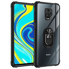 Funda Bumper Silicona y Plastico Mate Carcasa con Magnetico Anillo de dedo Soporte MQ2 para Xiaomi Redmi Note 9 Pro Max Negro