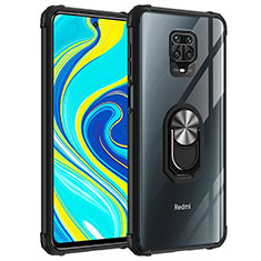 Funda Bumper Silicona y Plastico Mate Carcasa con Magnetico Anillo de dedo Soporte MQ2 para Xiaomi Redmi Note 9 Pro Max Plata y Negro