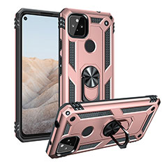 Funda Bumper Silicona y Plastico Mate Carcasa con Magnetico Anillo de dedo Soporte MQ3 para Google Pixel 5a 5G Oro Rosa