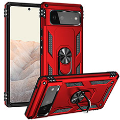 Funda Bumper Silicona y Plastico Mate Carcasa con Magnetico Anillo de dedo Soporte MQ3 para Google Pixel 6 5G Rojo