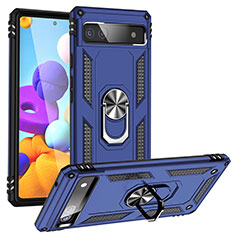 Funda Bumper Silicona y Plastico Mate Carcasa con Magnetico Anillo de dedo Soporte MQ3 para Google Pixel 6a 5G Azul