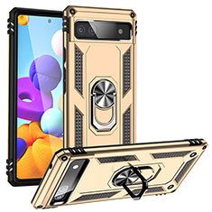 Funda Bumper Silicona y Plastico Mate Carcasa con Magnetico Anillo de dedo Soporte MQ3 para Google Pixel 6a 5G Oro