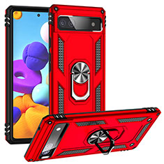 Funda Bumper Silicona y Plastico Mate Carcasa con Magnetico Anillo de dedo Soporte MQ3 para Google Pixel 6a 5G Rojo