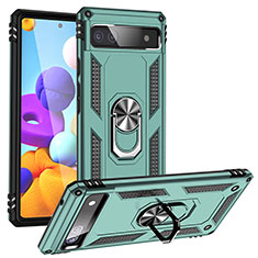 Funda Bumper Silicona y Plastico Mate Carcasa con Magnetico Anillo de dedo Soporte MQ3 para Google Pixel 6a 5G Verde