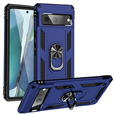 Funda Bumper Silicona y Plastico Mate Carcasa con Magnetico Anillo de dedo Soporte MQ3 para Google Pixel 7 5G Azul