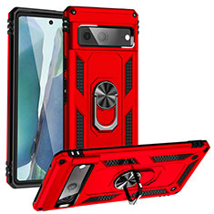 Funda Bumper Silicona y Plastico Mate Carcasa con Magnetico Anillo de dedo Soporte MQ3 para Google Pixel 7 5G Rojo