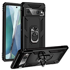 Funda Bumper Silicona y Plastico Mate Carcasa con Magnetico Anillo de dedo Soporte MQ3 para Google Pixel 7 Pro 5G Negro