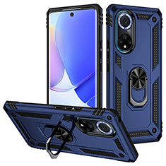 Funda Bumper Silicona y Plastico Mate Carcasa con Magnetico Anillo de dedo Soporte MQ3 para Huawei Honor 50 5G Azul