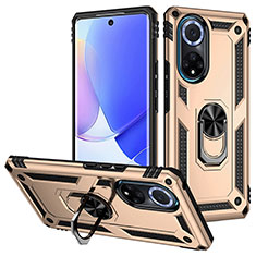 Funda Bumper Silicona y Plastico Mate Carcasa con Magnetico Anillo de dedo Soporte MQ3 para Huawei Honor 50 5G Oro