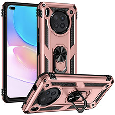 Funda Bumper Silicona y Plastico Mate Carcasa con Magnetico Anillo de dedo Soporte MQ3 para Huawei Honor 50 Lite Oro Rosa