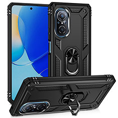 Funda Bumper Silicona y Plastico Mate Carcasa con Magnetico Anillo de dedo Soporte MQ3 para Huawei Honor 50 SE 5G Negro