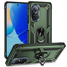 Funda Bumper Silicona y Plastico Mate Carcasa con Magnetico Anillo de dedo Soporte MQ3 para Huawei Honor 50 SE 5G Verde Noche