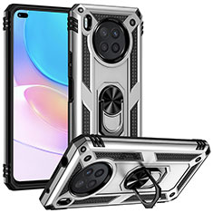 Funda Bumper Silicona y Plastico Mate Carcasa con Magnetico Anillo de dedo Soporte MQ3 para Huawei Nova 8i Plata