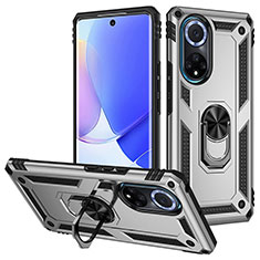 Funda Bumper Silicona y Plastico Mate Carcasa con Magnetico Anillo de dedo Soporte MQ3 para Huawei Nova 9 Plata