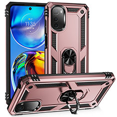 Funda Bumper Silicona y Plastico Mate Carcasa con Magnetico Anillo de dedo Soporte MQ3 para Motorola Moto E32s Oro Rosa