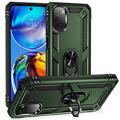 Funda Bumper Silicona y Plastico Mate Carcasa con Magnetico Anillo de dedo Soporte MQ3 para Motorola Moto E32s Verde