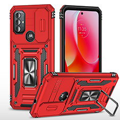 Funda Bumper Silicona y Plastico Mate Carcasa con Magnetico Anillo de dedo Soporte MQ3 para Motorola Moto G Play Gen 2 Rojo