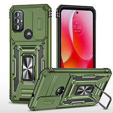 Funda Bumper Silicona y Plastico Mate Carcasa con Magnetico Anillo de dedo Soporte MQ3 para Motorola Moto G Play Gen 2 Verde Noche