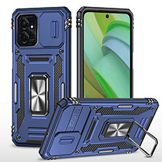 Funda Bumper Silicona y Plastico Mate Carcasa con Magnetico Anillo de dedo Soporte MQ3 para Motorola Moto G Power 5G (2023) Azul