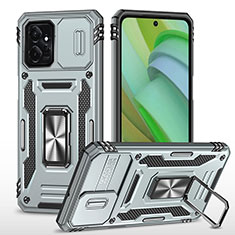 Funda Bumper Silicona y Plastico Mate Carcasa con Magnetico Anillo de dedo Soporte MQ3 para Motorola Moto G Power 5G (2023) Plata