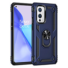 Funda Bumper Silicona y Plastico Mate Carcasa con Magnetico Anillo de dedo Soporte MQ3 para OnePlus 9 5G Azul