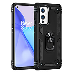 Funda Bumper Silicona y Plastico Mate Carcasa con Magnetico Anillo de dedo Soporte MQ3 para OnePlus 9 5G Negro