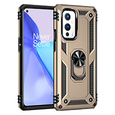 Funda Bumper Silicona y Plastico Mate Carcasa con Magnetico Anillo de dedo Soporte MQ3 para OnePlus 9 5G Oro