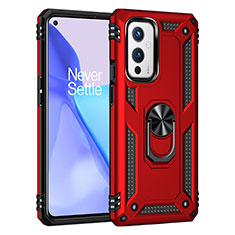 Funda Bumper Silicona y Plastico Mate Carcasa con Magnetico Anillo de dedo Soporte MQ3 para OnePlus 9 5G Rojo