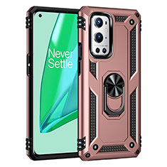 Funda Bumper Silicona y Plastico Mate Carcasa con Magnetico Anillo de dedo Soporte MQ3 para OnePlus 9 Pro 5G Oro Rosa