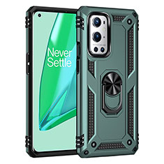 Funda Bumper Silicona y Plastico Mate Carcasa con Magnetico Anillo de dedo Soporte MQ3 para OnePlus 9 Pro 5G Verde