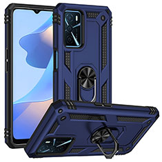 Funda Bumper Silicona y Plastico Mate Carcasa con Magnetico Anillo de dedo Soporte MQ3 para Oppo A16 Azul