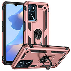 Funda Bumper Silicona y Plastico Mate Carcasa con Magnetico Anillo de dedo Soporte MQ3 para Oppo A16s Oro Rosa