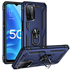 Funda Bumper Silicona y Plastico Mate Carcasa con Magnetico Anillo de dedo Soporte MQ3 para Oppo A53s 5G Azul