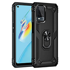 Funda Bumper Silicona y Plastico Mate Carcasa con Magnetico Anillo de dedo Soporte MQ3 para Oppo A54 4G Negro