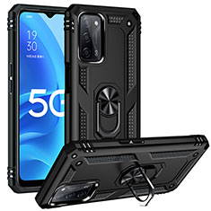 Funda Bumper Silicona y Plastico Mate Carcasa con Magnetico Anillo de dedo Soporte MQ3 para Oppo A55 5G Negro